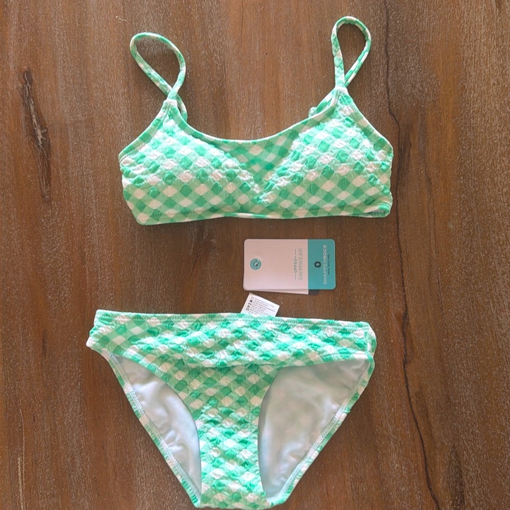NWT Snapper Rock Girls Gingham Green Teal Bikini 9-10 🌴🌴🌴🌴